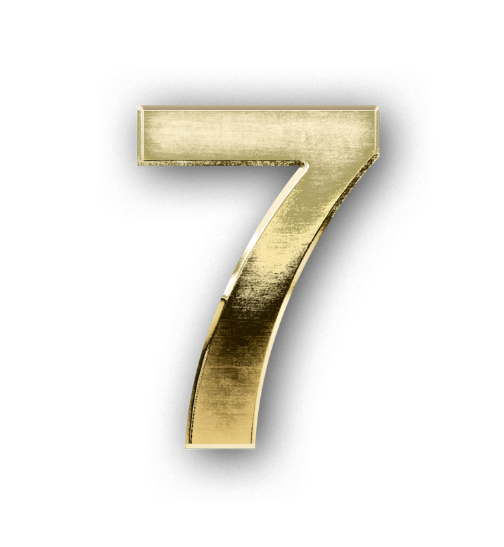 Number SEVEN digit 7 gold 3D text typography PNG images free